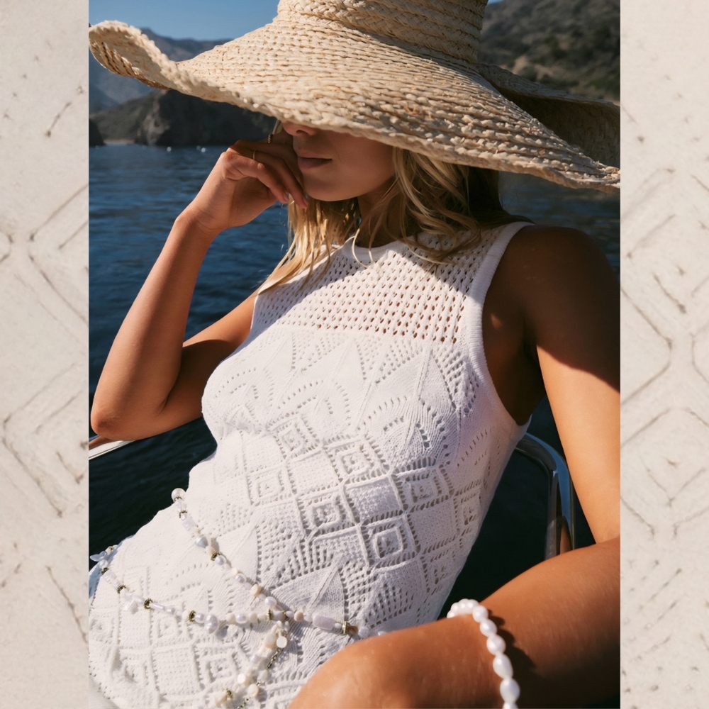 Z Supply Mallorca Crochet Midi Dress Tank White Cream Knit S ZD241249 Resort - Picture 5 of 16